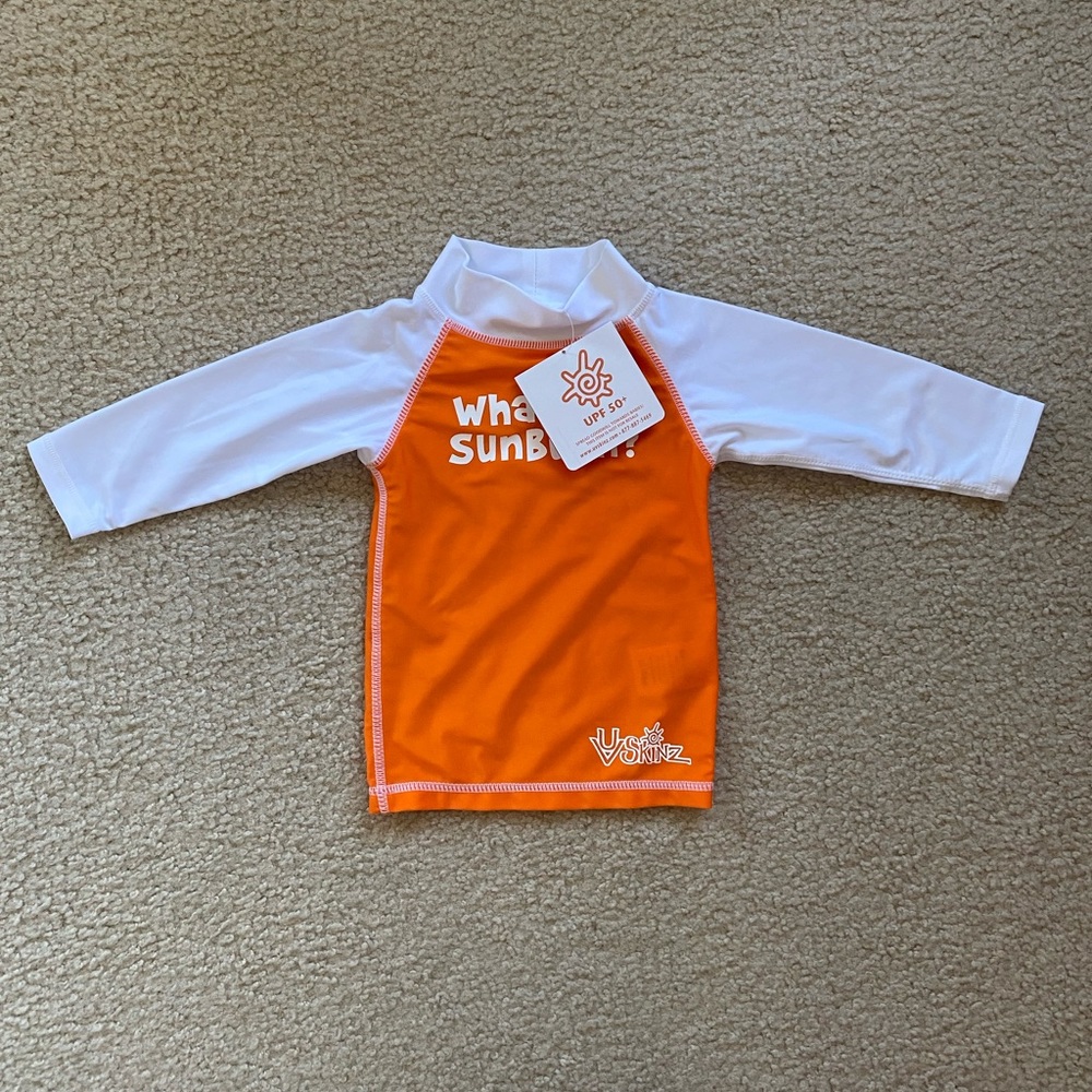 NWT UV SKINZ Orange & White Unisex Swimwear Shirt UPF 50+ (Size: 12/24 Months)